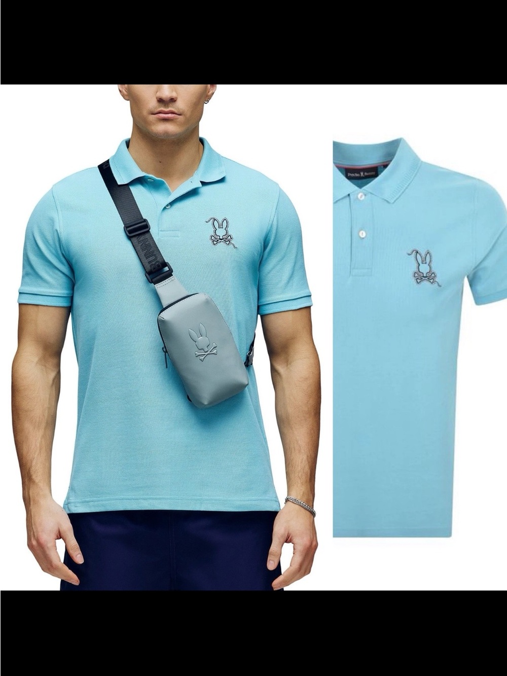 Psycho Bunny Cyrus Pique Short Sleeve Polo Shirt Blue Size 4 NWOT